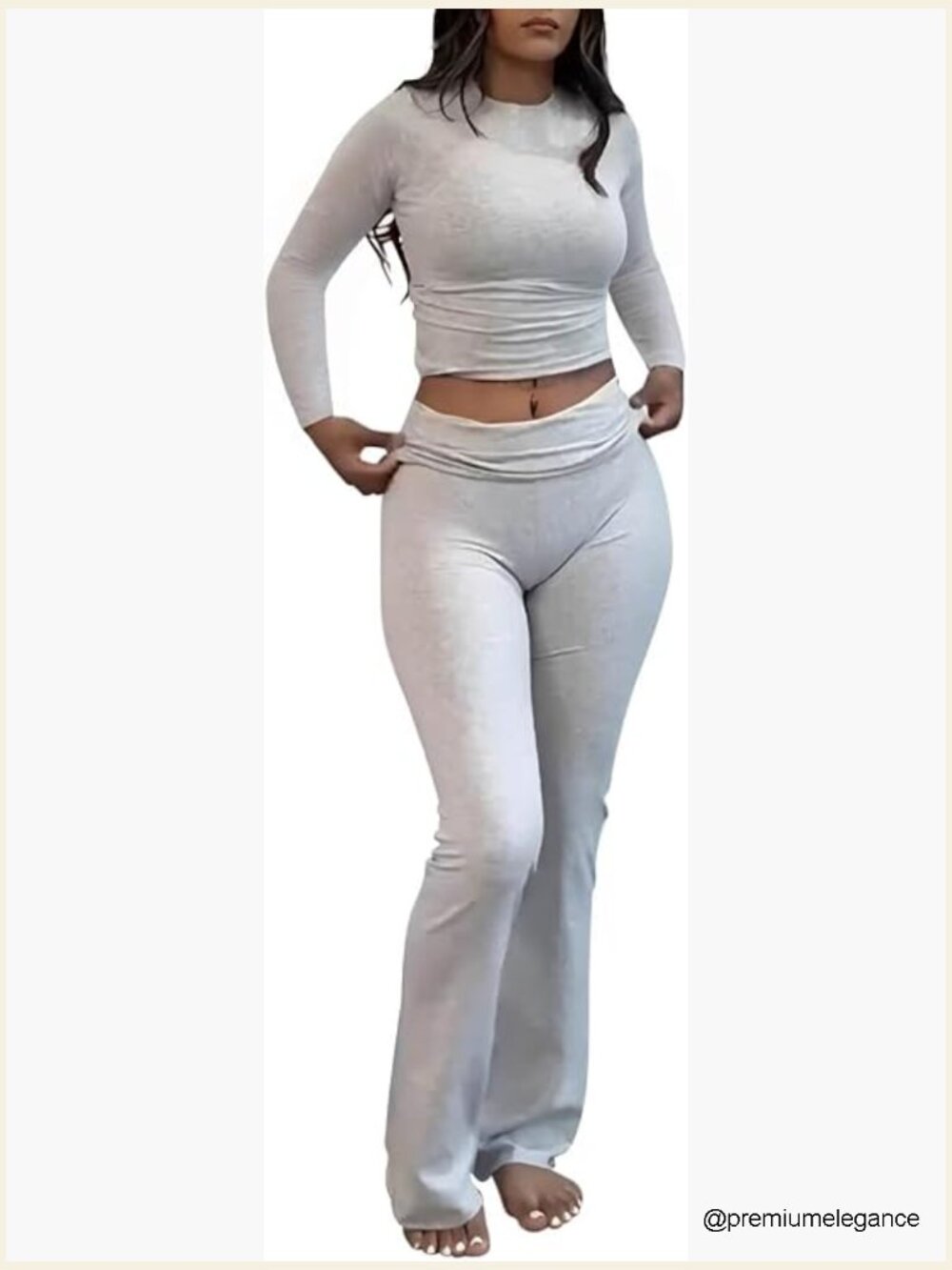 Women's 2 Piece Lounge Set - Long Sleeve Tee & Flare Pants Pajama Set